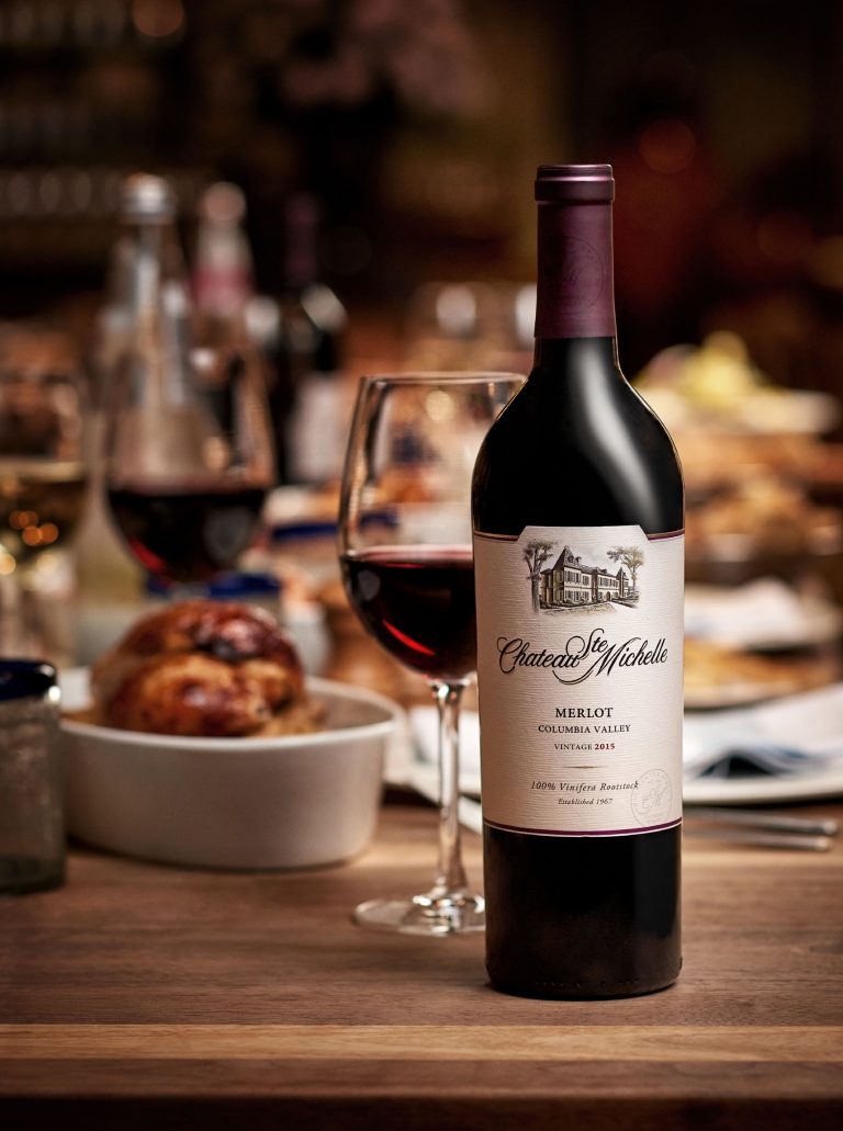 Bottle of chateau michelle wine melot - drink photography