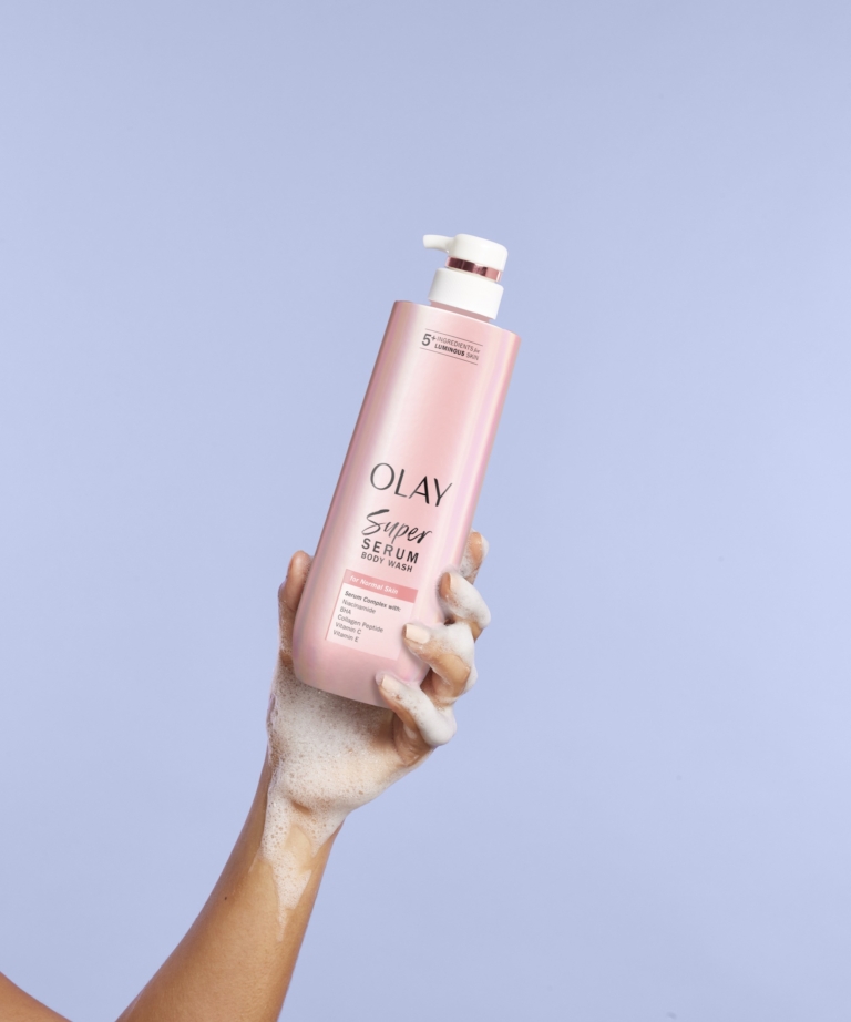 Olay Super Body jar held in hand — product photography by OMS Photography for Procter & Gamble