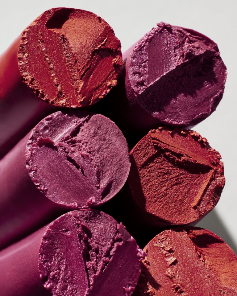 Macro commercial photography of lipstick texture for cosmetic advertising