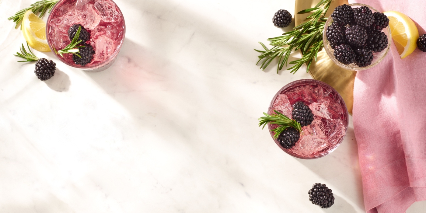 Blackberry, cocktail, OHLQ, flavors, overhead, drink, ice, lemon