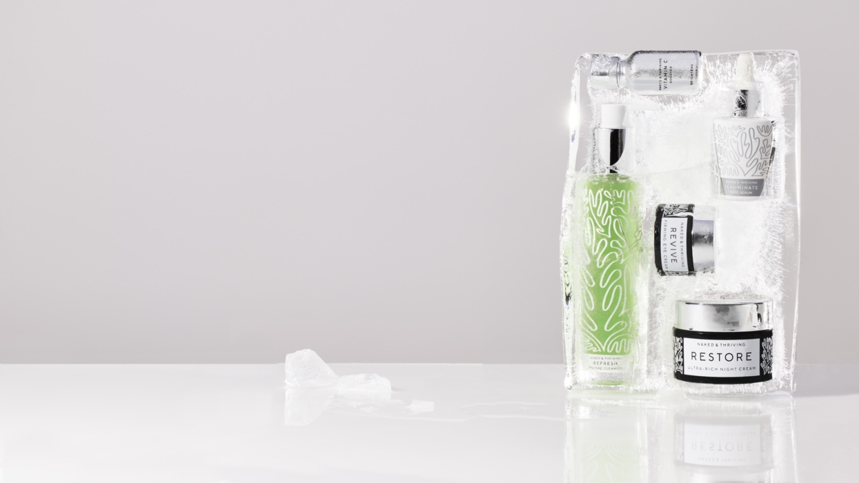 a bottle of liquid in ice