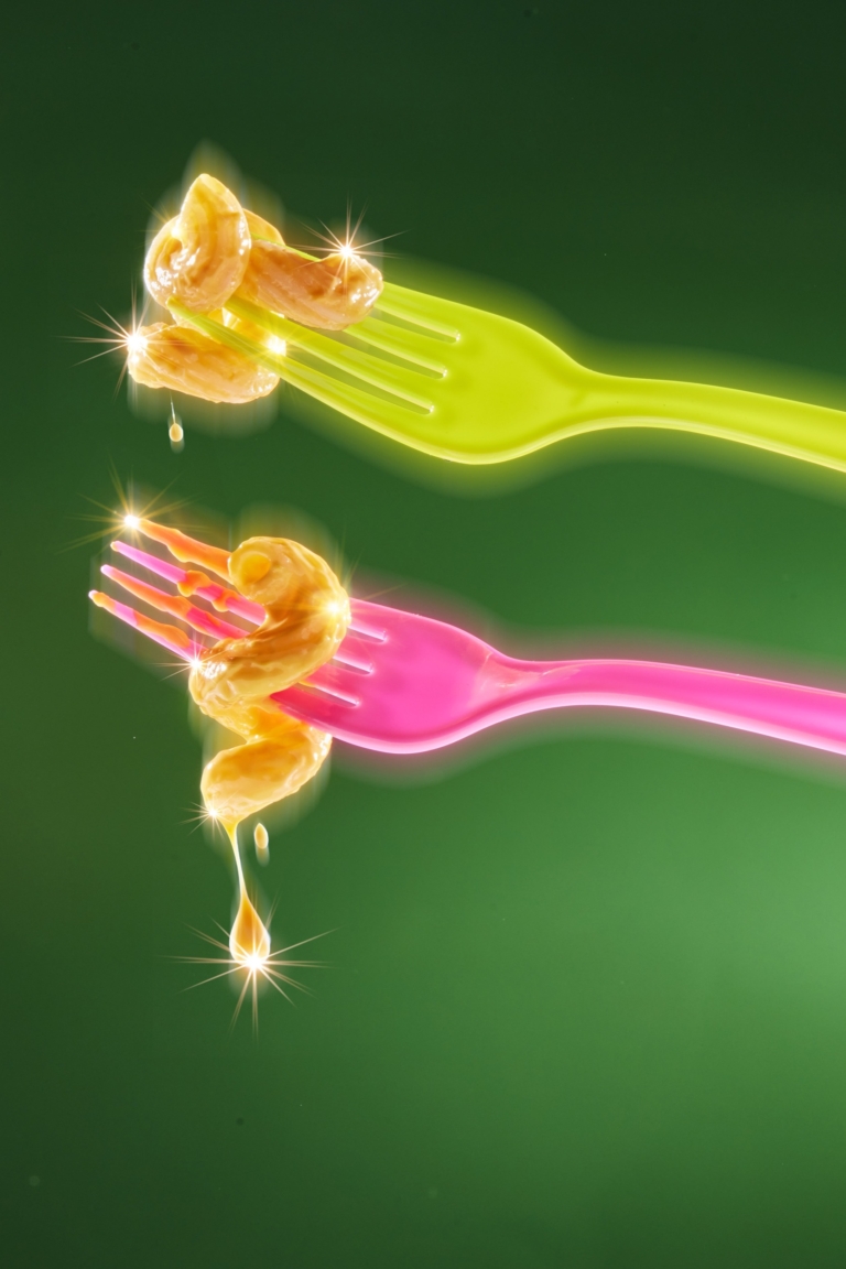 a close up of food on a fork