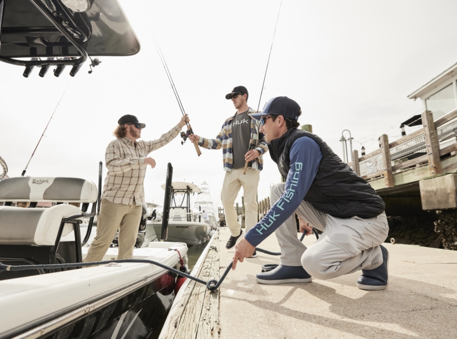 Group of three men outdoors in fishing gear, captured for adventure lifestyle and outdoor brand photography by OMS Photography