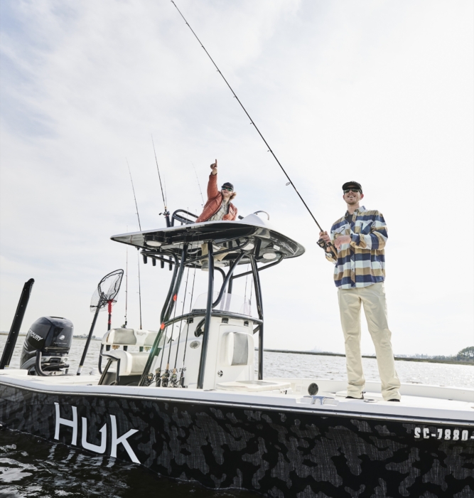 Group of three men outdoors in fishing gear, captured for adventure lifestyle and outdoor brand photography by OMS Photography