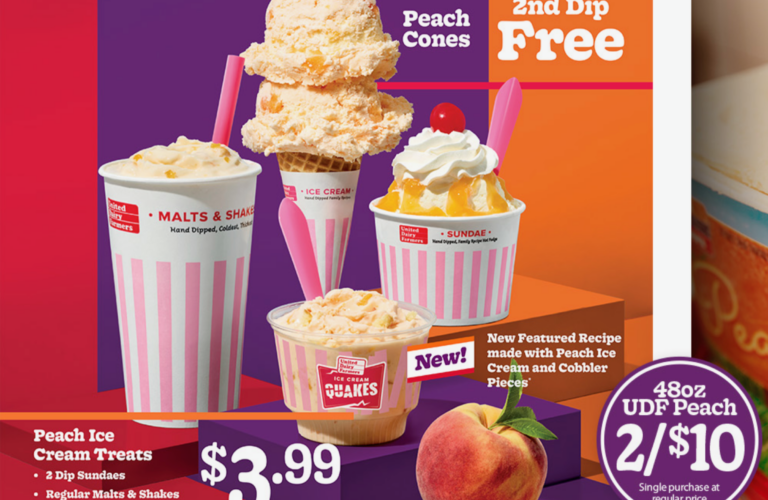a poster of ice cream cones and peaches