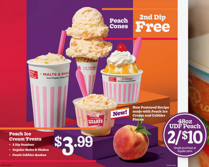a poster of ice cream cones and peaches