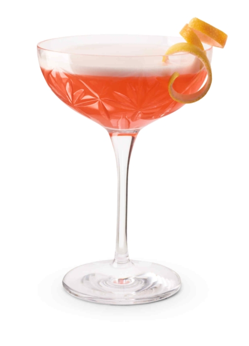 Cocktail photography, lemon peel, glass, on white, silhouette