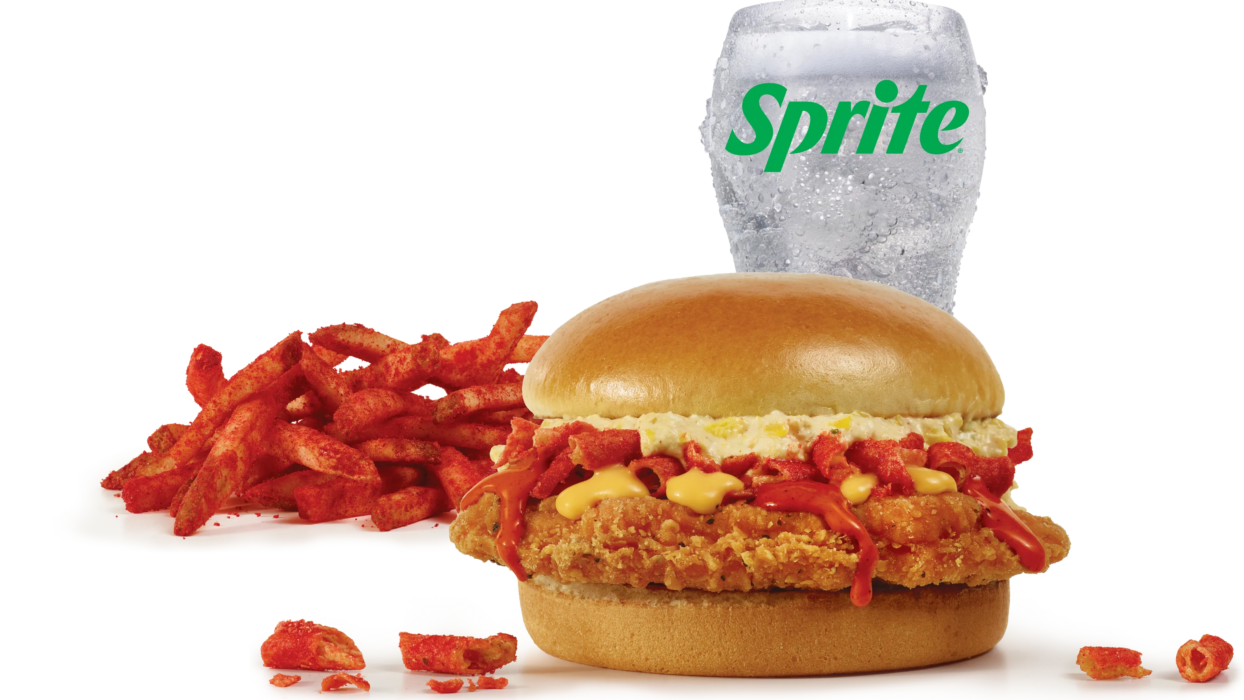 Crispy chicken sandwich with bacon and cheese — commercial food photography by OMS Photo