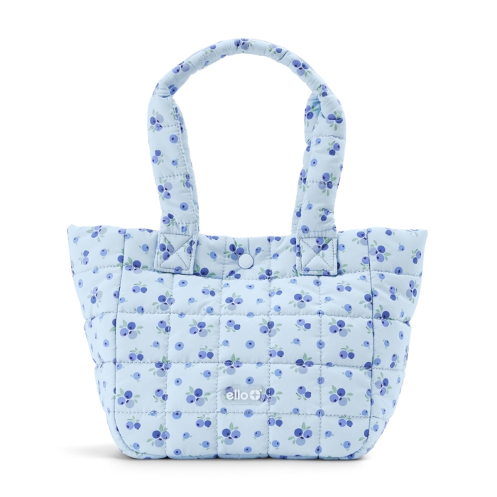Light blue patterned tote bag displayed on a clean white background