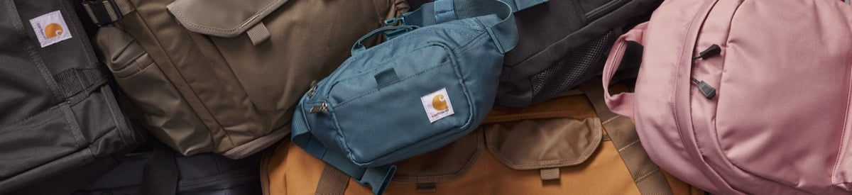 Close-up of a workwear bag with logo patch showing material and design detail